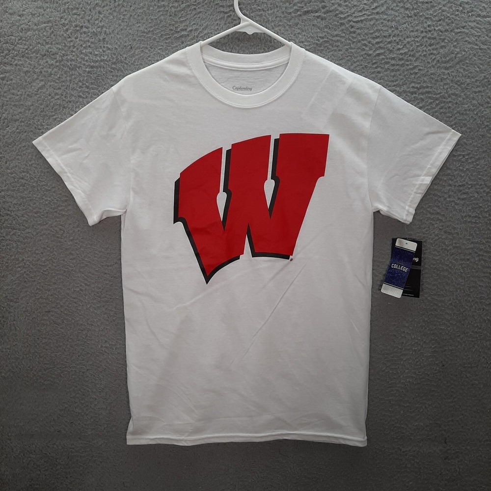 Wisconsin Badgers Shirt Adult Small White College University NCAA Sports NEW‎